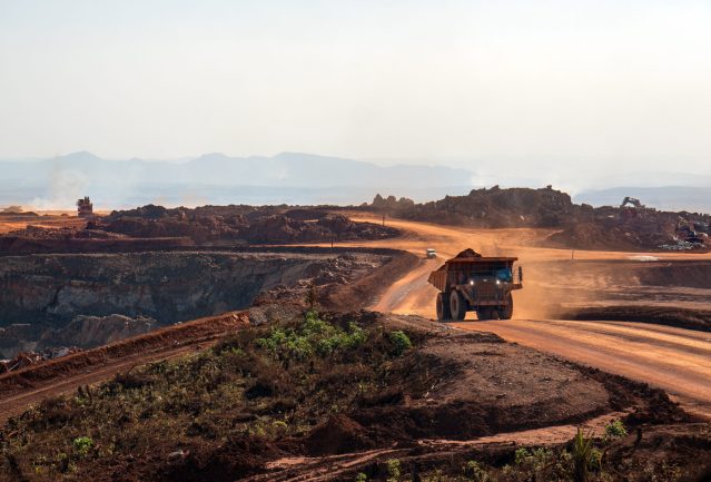 Dump truck in an open pit mine in Africa